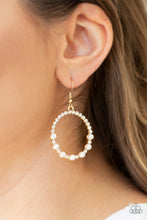 Load image into Gallery viewer, Glowing Grandeur Gold Rhinestone Pearl Earring Paparazzi Accessories