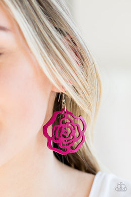 Island Rose Pink Wooden Earring Paparazzi Accessories