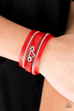 Rebel Valentine Red Leather Bracelet Paparazzi Accessories