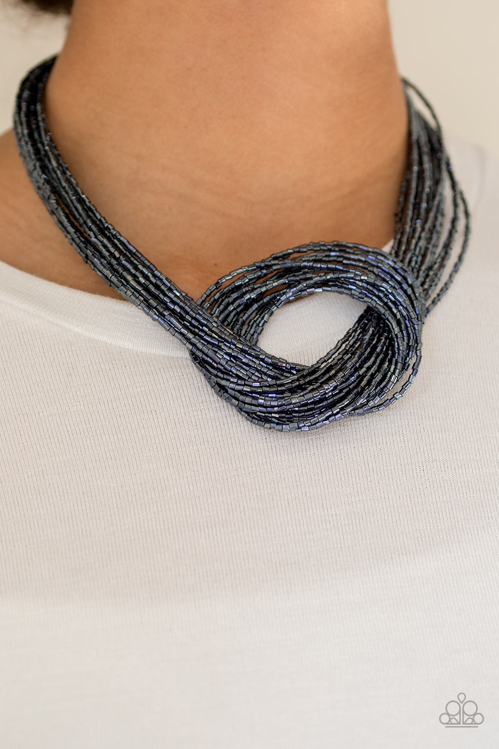 Knotted Knockout Blue Seed Bead Necklace Paparazzi Accessories