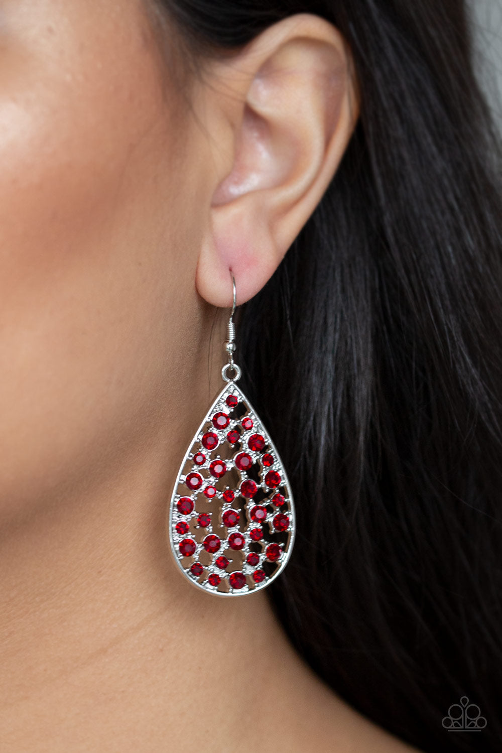 Call Me Ms. Universe Red Rhinestone Earring Paparazzi Accessories