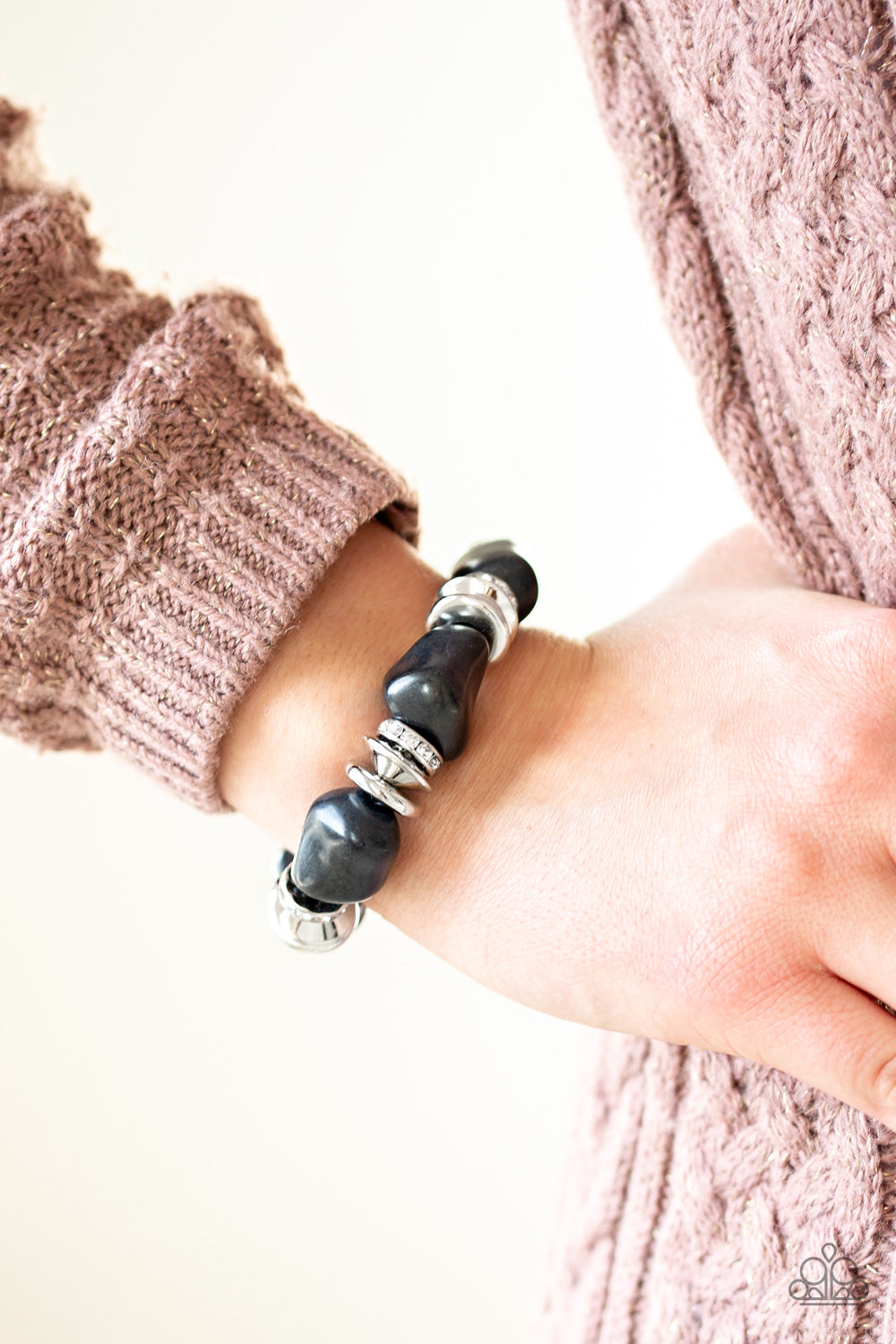 Stone Age Stunner Black Stone Stretchy Bracelet Paparazzi Accessories