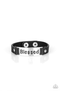 Black,Faith,Inspirational,Leather,Silver,Count Your Blessings Black Leather Urban Bracelet
