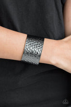 Load image into Gallery viewer, Simmering Shimmer Black Gunmetal Cuff Bracelet Paparazzi Accessories