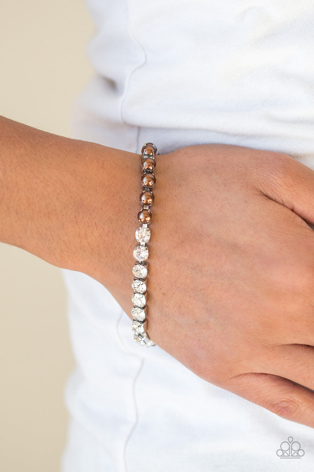 Out Like a Socialite Brown Pearl Rhinestone Bracelet Paparazzi Accessories