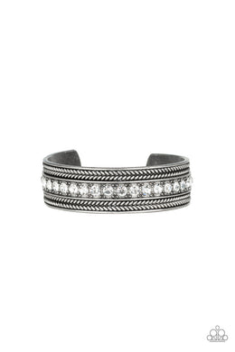 Empress Etiquette - White Rhinestone Cuff Bracelet Paparazzi Accessories