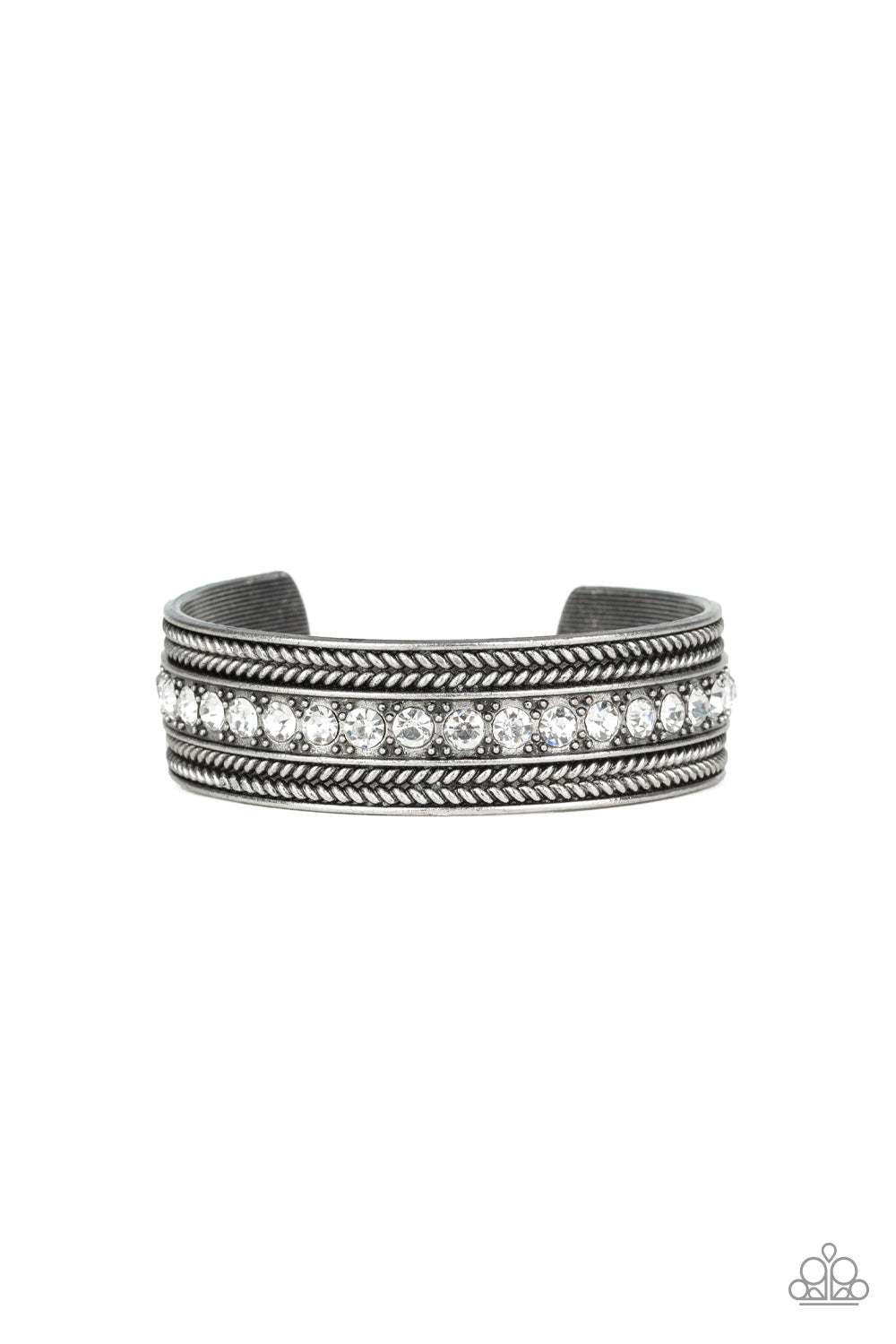 Empress Etiquette - White Rhinestone Cuff Bracelet Paparazzi Accessories