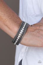 Load image into Gallery viewer, Empress Etiquette White Rhinestone Silver Cuff Bracelet Paparazzi Accessories