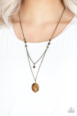 Time To Hit The Roam Brass Tiger's Eye Necklace Paparazzi Accessories