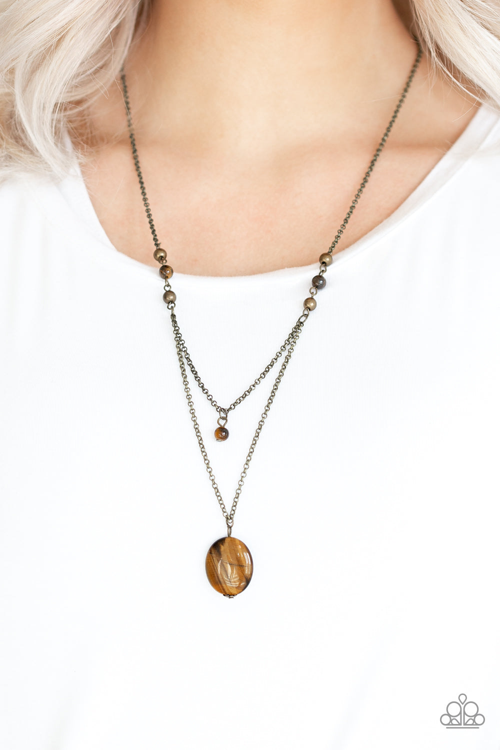 Time To Hit The Roam Brass Tiger's Eye Necklace Paparazzi Accessories