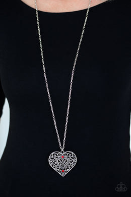 Classic Casanova Red Rhinestone Heart Necklace Paparazzi Accessories