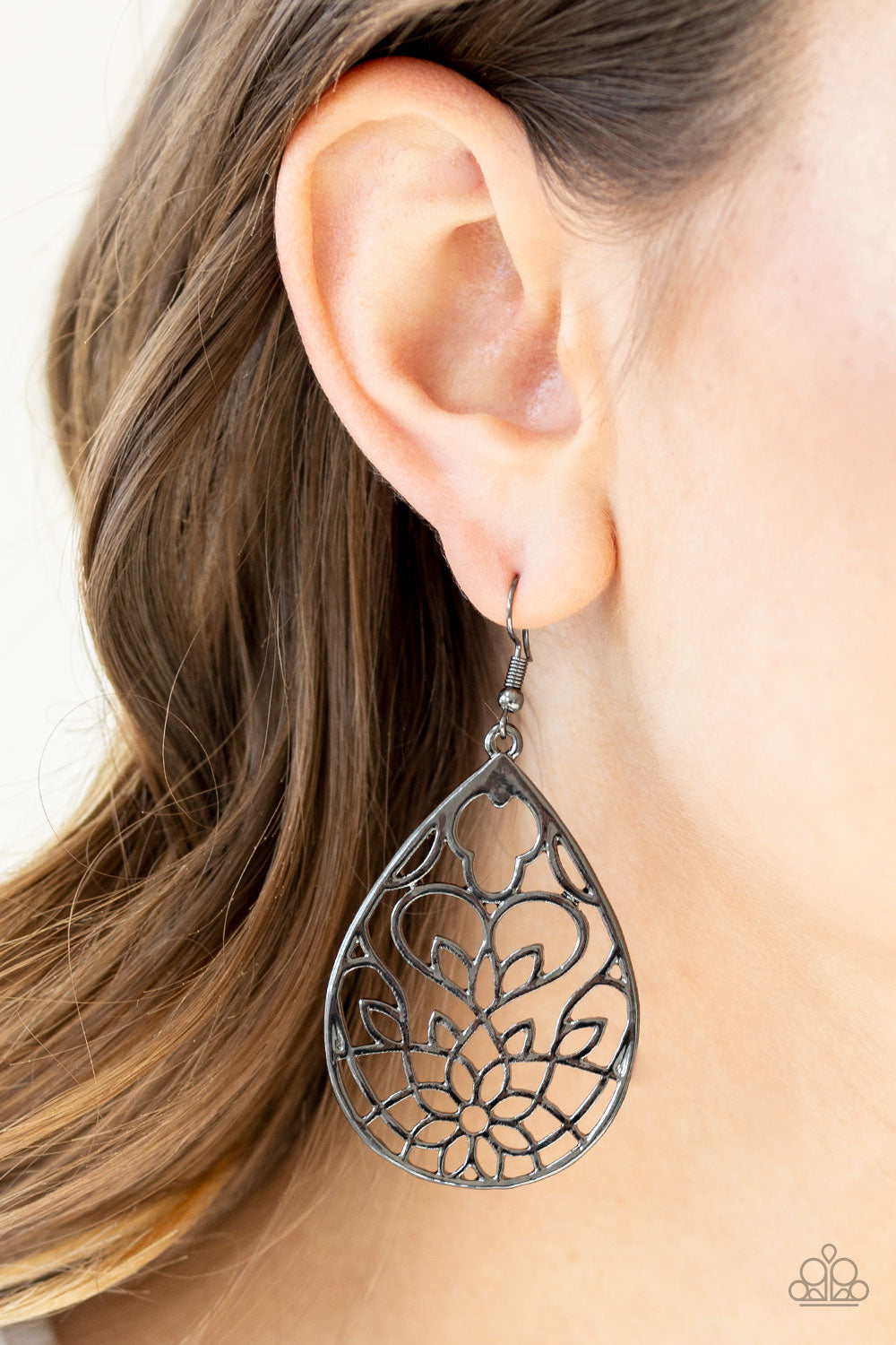 Lovely Lotus Black Gunmetal Earring Paparazzi Accessories