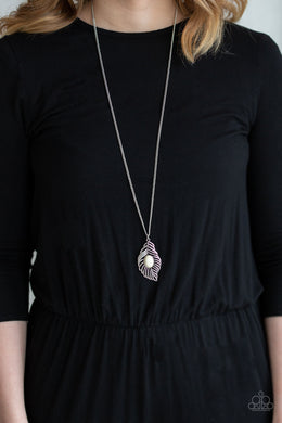 Flight Path - White Stone Feather Necklace Paparazzi Accessories