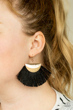 Load image into Gallery viewer, Fox Trap Gold Black Fringe Earring Paparazzi Accessories