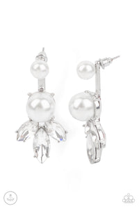 jacket,post,rhinestones,white,Extra Elite - White Pearl Jacket Earrings