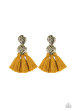 Load image into Gallery viewer, Tenacious Tassel Yellow Fringe Earring Paparazzi Accessories
