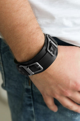 Scout It Out - Black Leather Bracelet Paparazzi Accessories