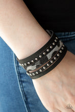 Load image into Gallery viewer, Born to be WILDCAT Silver Leather Urban Wrap Bracelet Paparazzi Accessories