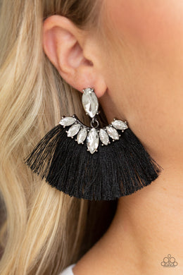 Formal Flair Black Rhinestone Fringe Earrings Paparazzi Accessories