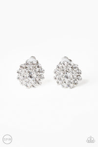 clip-on,rhinestones,white,Glammed Out White Clip-On Earring