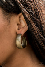 Load image into Gallery viewer, Calling All The Shots Brass Hoop Earring Paparazzi Accessories