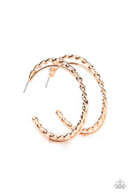Load image into Gallery viewer, Retro Twist Rose Gold Hoop Earrings Paparazzi Accessories