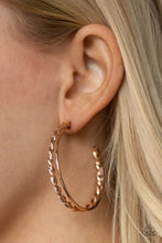 Load image into Gallery viewer, Retro Twist Rose Gold Hoop Earrings Paparazzi Accessories