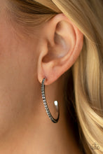 Load image into Gallery viewer, Rhinestone Revamp Black Hoop Earring Paparazzi Accessories