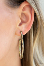 Load image into Gallery viewer, Globertrotting Glitter Brass Hoop Earring Paparazzi Accessories