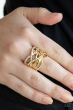 Load image into Gallery viewer, High Rollin Gold Rhinestone Ring Paparazzi Accessories