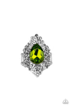 Load image into Gallery viewer, Hollywood Heiress Green Rhinestone Ring Paparazzi Accessories