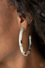 Load image into Gallery viewer, Haute-Blooded White Acrylic Hoop Earring Paparazzi Accessories