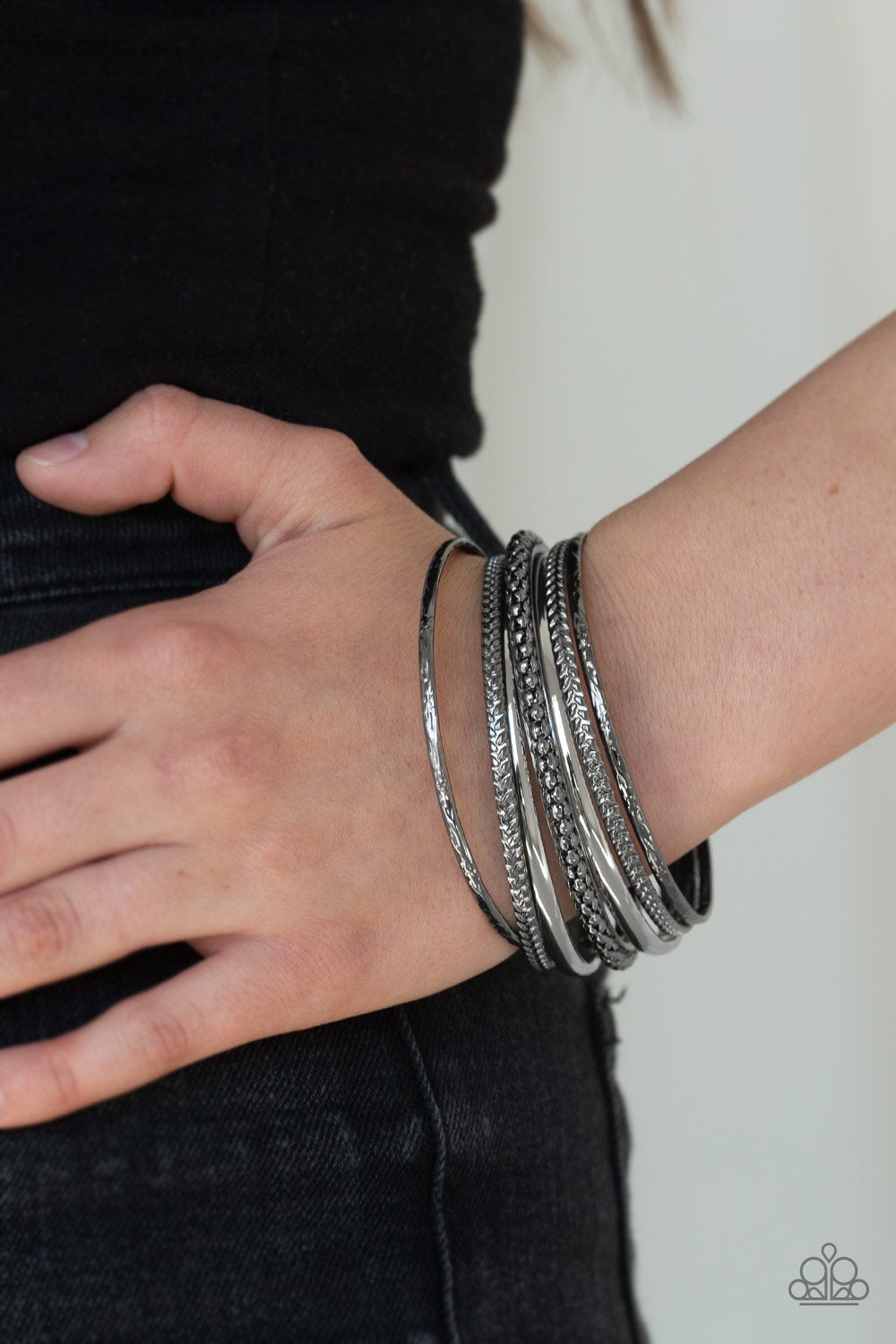 Hit The Stack Black Gunmetal Bangle Bracelet Paparazzi Accessories