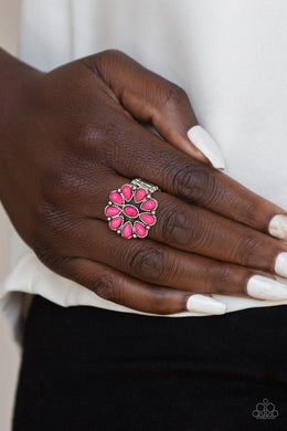 Stone Gardenia Pink Crackle Stone Floral Ring Paparazzi Accessories