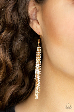 Red Carpet Bombshell - Gold Rhinestone Earrings Paparazzi Accessories