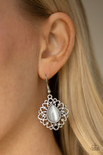 Load image into Gallery viewer, Totally Glown Away White Cat&#39;s Eye Earring Paparazzi Accessories