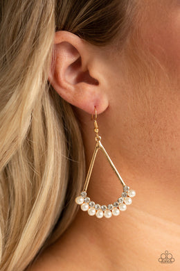 Top To Bottom Gold Pearl Earrings Paparazzi Accessories
