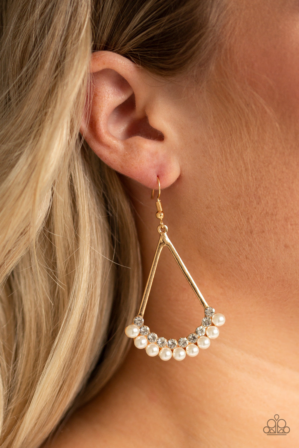 Top To Bottom Gold Pearl Earrings Paparazzi Accessories