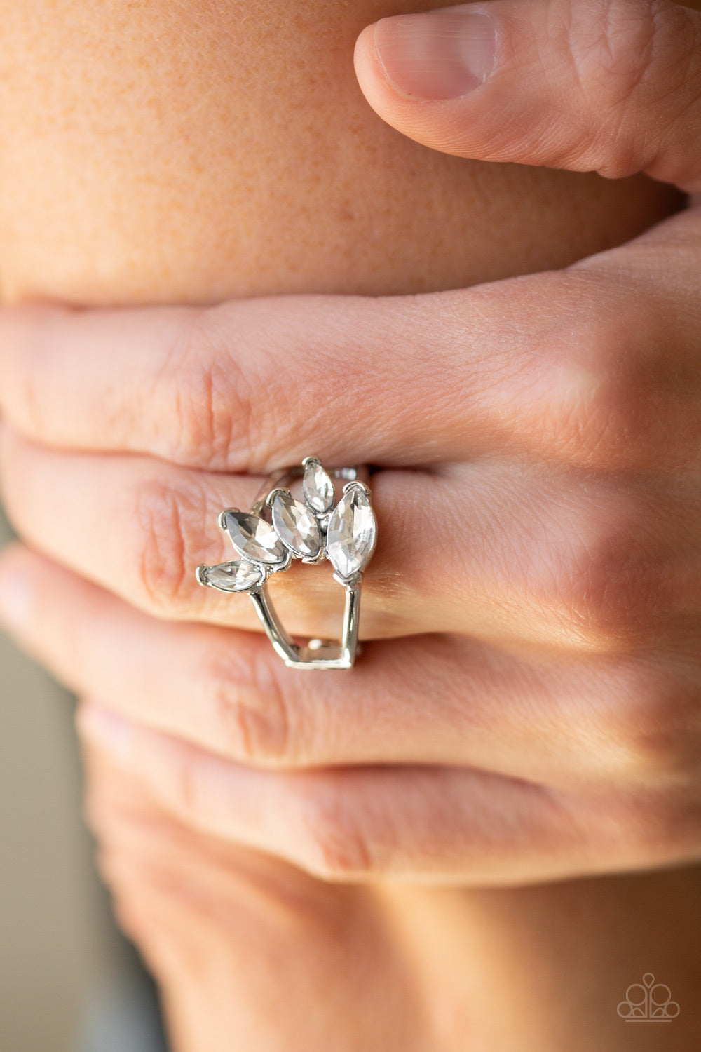 Rhinestone Stunner White Ring Paparazzi Accessories