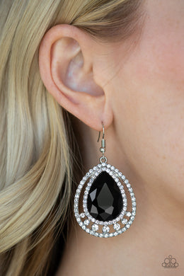 All Rise for Her Majesty Black Rhinestone Earring Paparazzi Accessories