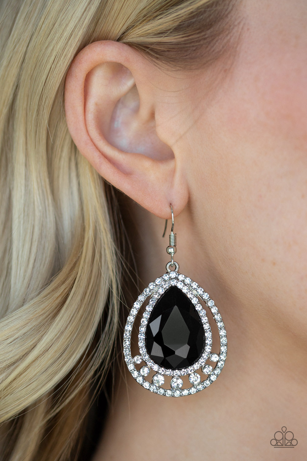 All Rise for Her Majesty Black Rhinestone Earring Paparazzi Accessories