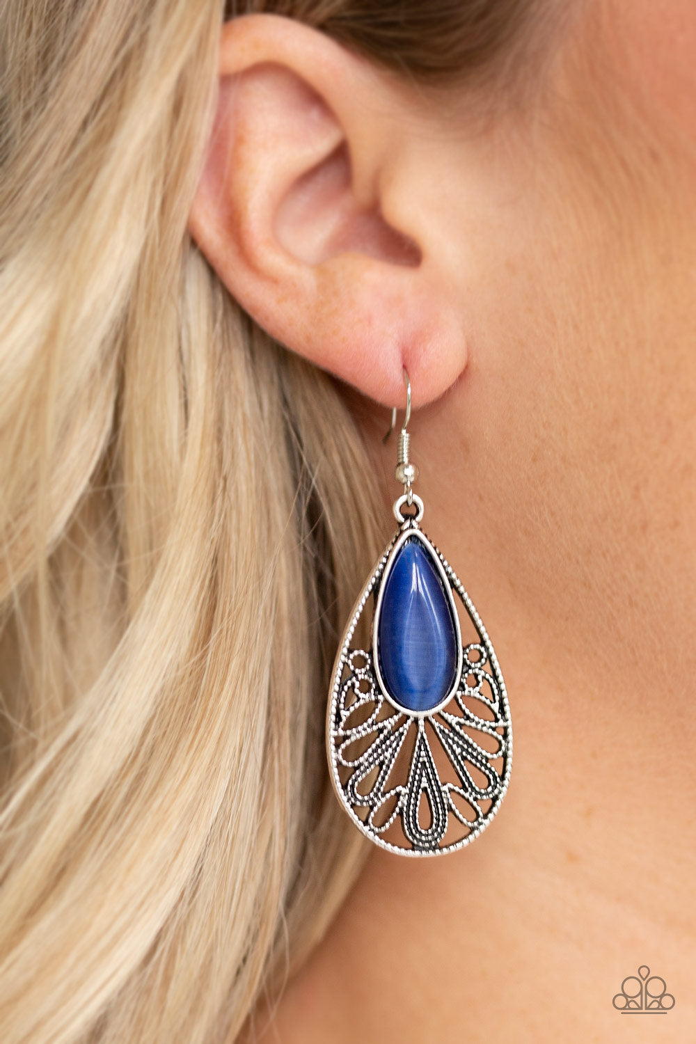 Glowing Tranquility Blue Cat's Eye Earring Paparazzi Accessories