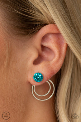 Word Gets Around Blue  Rhinestone Jacket Earrings Paparazzi Accessories