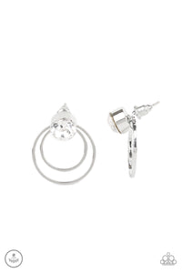 jacket,post,rhinestones,white,Word Gets Around White Jacket Earring