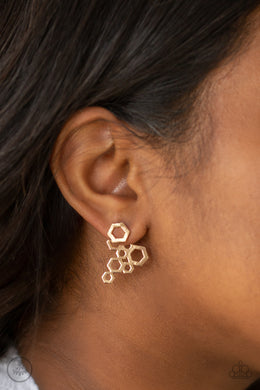 Six Sided Shimmer Gold Jacket Earring Paparazzi Accessories