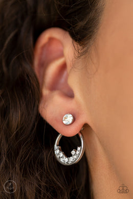 Rich Blitz - White Rhinestone Jacket Earrings Paparazzi Accessories