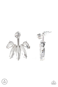 jacket,rhinestones,silver,white,Stunningly Striking White Jacket Earring