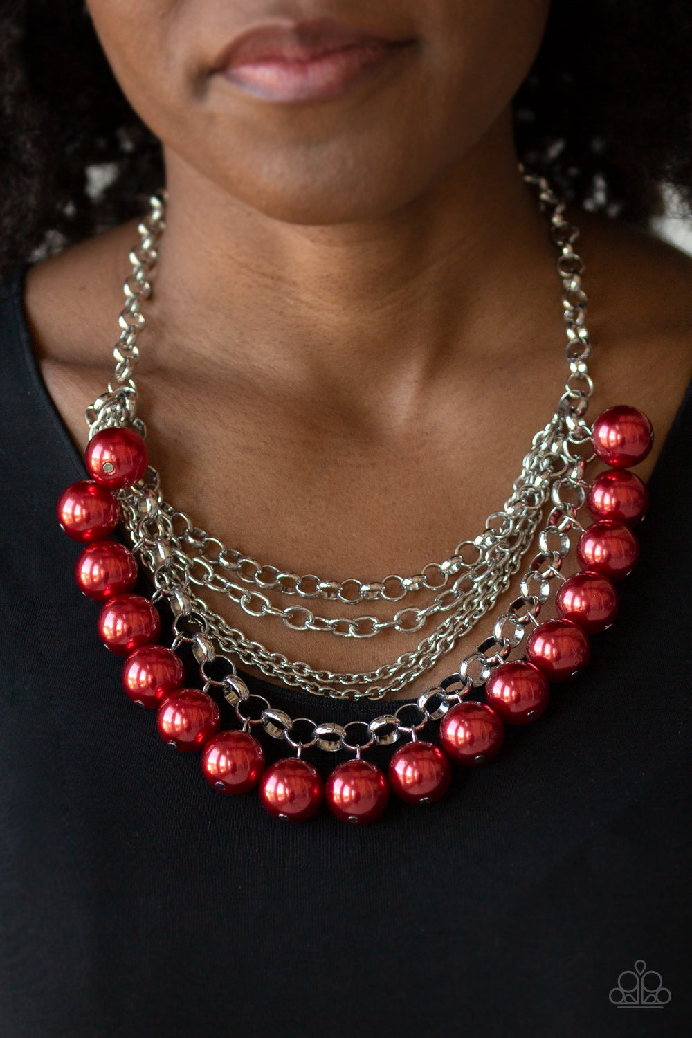 One Way Wall Street Red Pearl Necklace Paparazzi Accessories