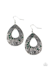 Load image into Gallery viewer, Botanical Butterfly - Green Rhinestone Earrings Paparazzi Accessories