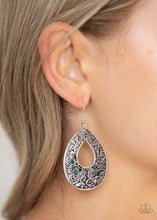 Load image into Gallery viewer, Botanical Butterfly - Green Rhinestone Earrings Paparazzi Accessories